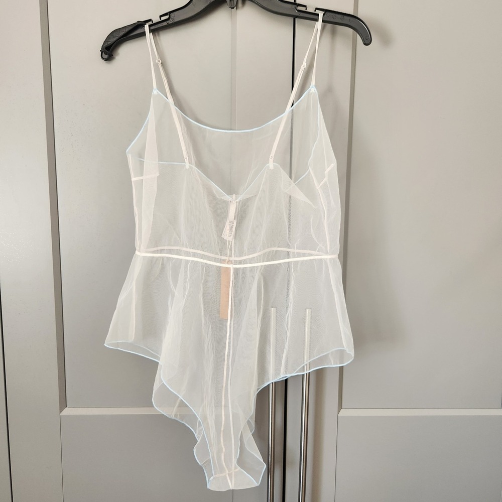 New SKIMS Tulle Teddy Bodysuit L Platinum Contrast Sheer Flutter Slip Intimate